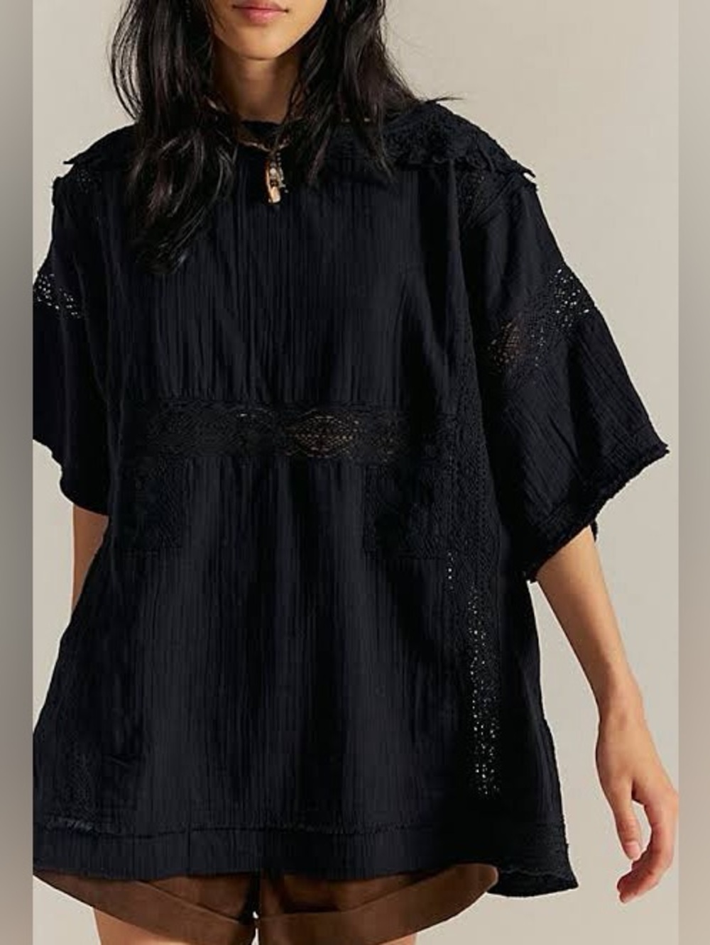 Free People Rustic Romance Top black crochet bohemian top tunic - Picture 3 of 12